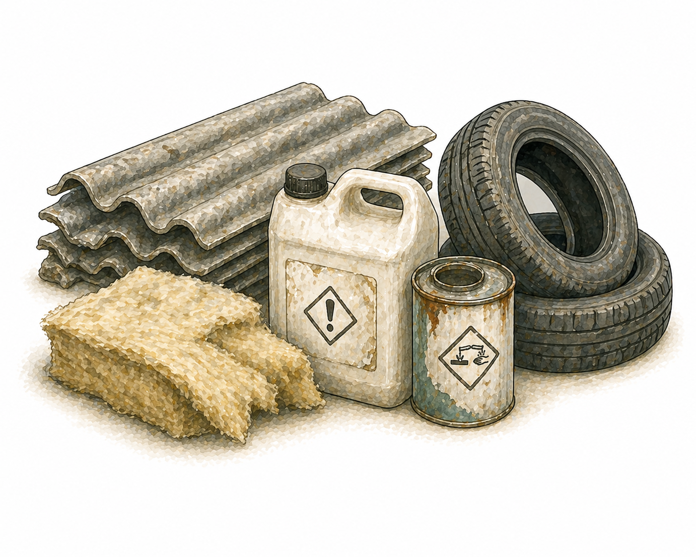 Tyres, asbestos & fibro sheets